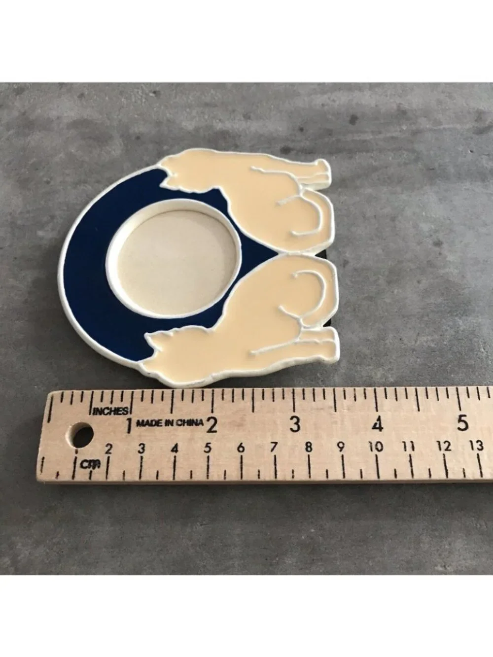 Kitty Cat Mini Frame Enamel Metal Round Photo Blue Cream Minimalist Kitsch Decor